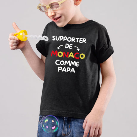 T-Shirt Enfant Supporter de Monaco comme papa Noir