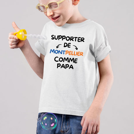 T-Shirt Enfant Supporter de Montpellier comme papa Blanc