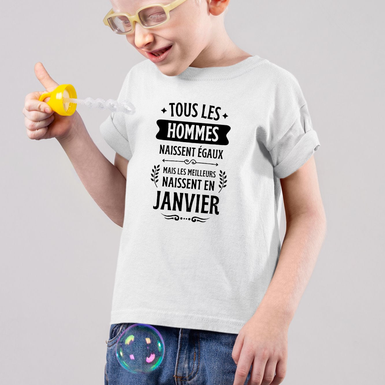 T-Shirt Enfant Tous les hommes naissent égaux les meilleurs en janvier Blanc