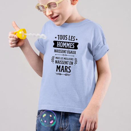 T-Shirt Enfant Tous les hommes naissent égaux les meilleurs en mars Bleu