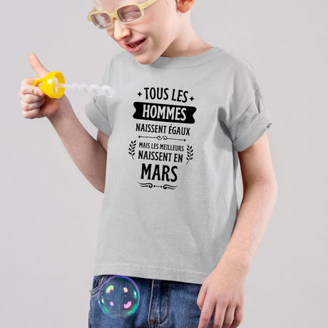 T-Shirt Enfant Tous les hommes naissent égaux les meilleurs en mars Gris