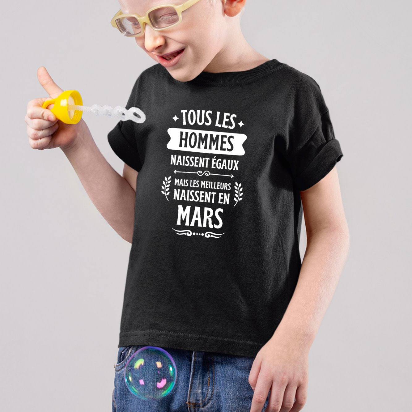 T-Shirt Enfant Tous les hommes naissent égaux les meilleurs en mars Noir