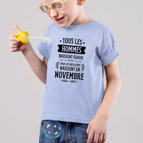 T-Shirt Enfant Tous les hommes naissent égaux les meilleurs en novembre Bleu