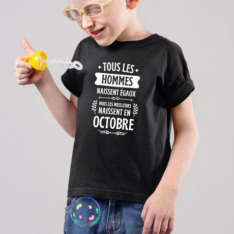 T-Shirt Enfant Tous les hommes naissent égaux les meilleurs en octobre Noir