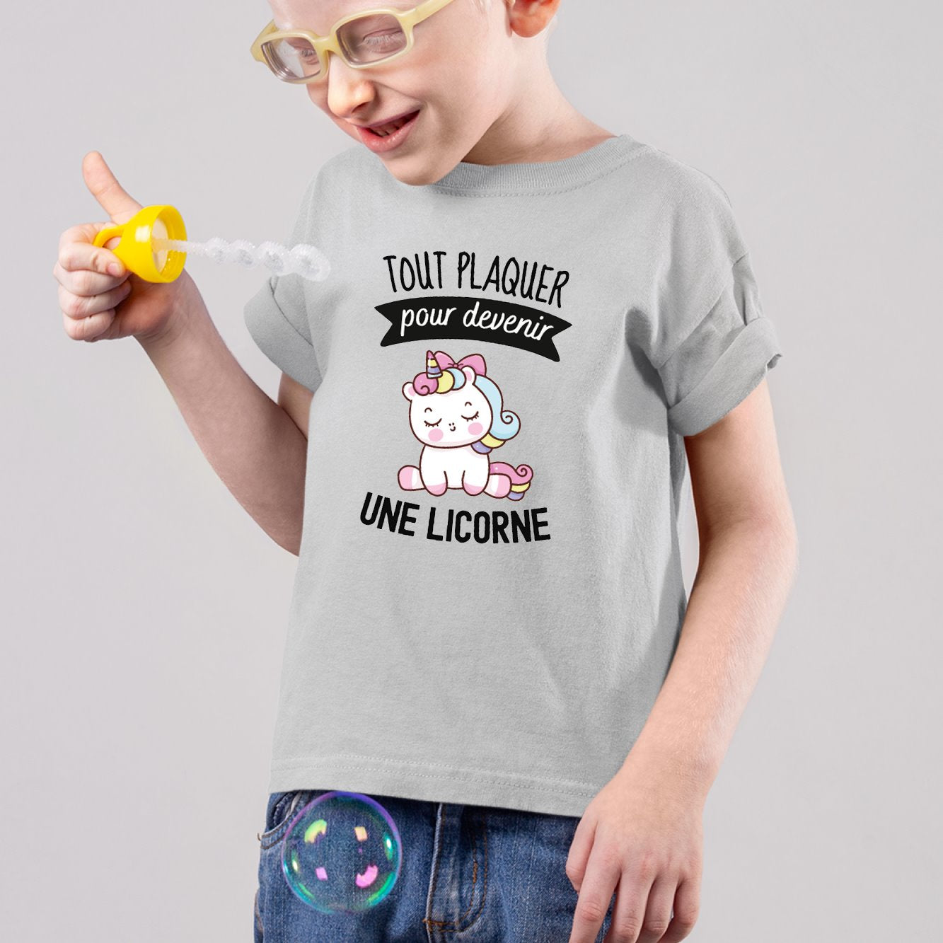 T-shirt coton L'École des licornes gris fille | La Halle