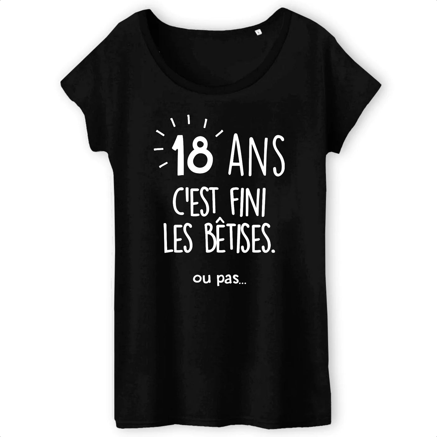 Tee-shirt Rétro Noir Femme 18ème Anniversaire Since 18 Ans Impression  Française et Fait Main
