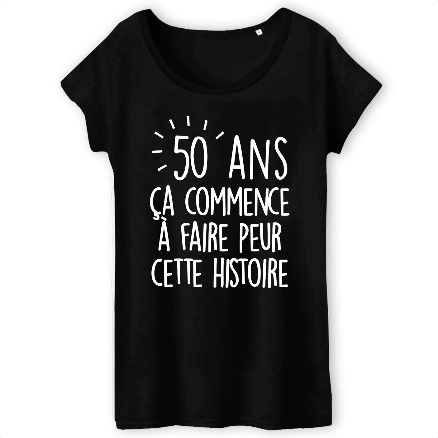 Tshirt / T-Shirt Femme Joyeux Anniversaire pour tes 50 ans idée Cadeau Noir