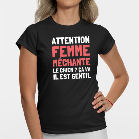 T-Shirt Femme Attention femme méchante Noir