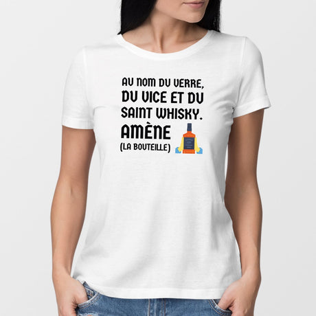T-Shirt Femme Au nom du verre du vice et du saint whisky Blanc