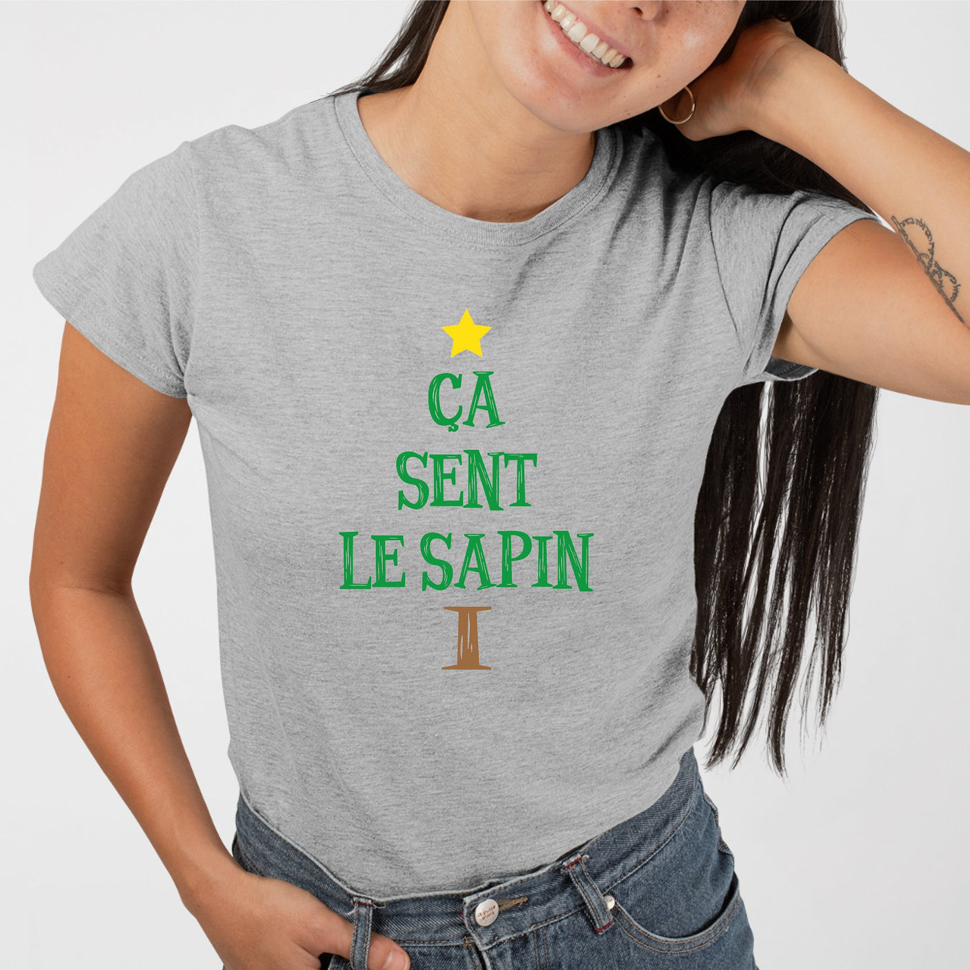 T-Shirt Femme Ça sent le sapin Gris