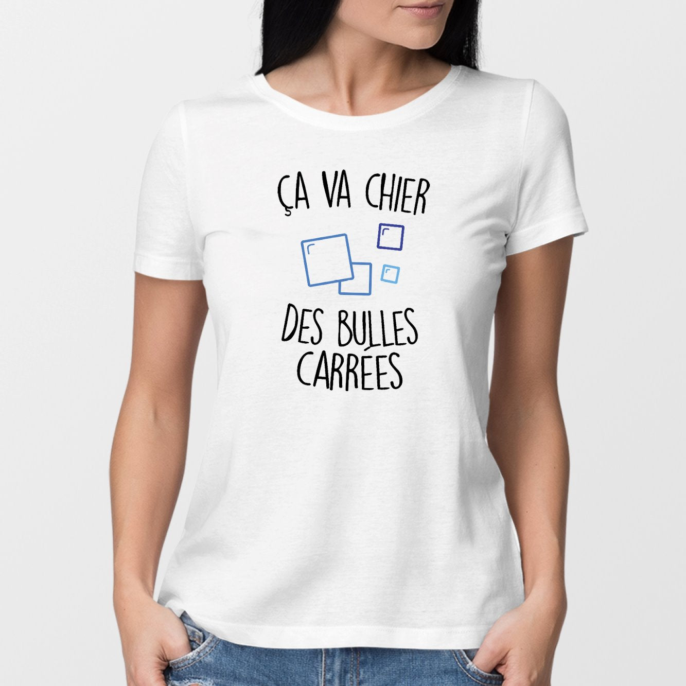 T-Shirt Femme Ça va chier des bulles carrées Blanc