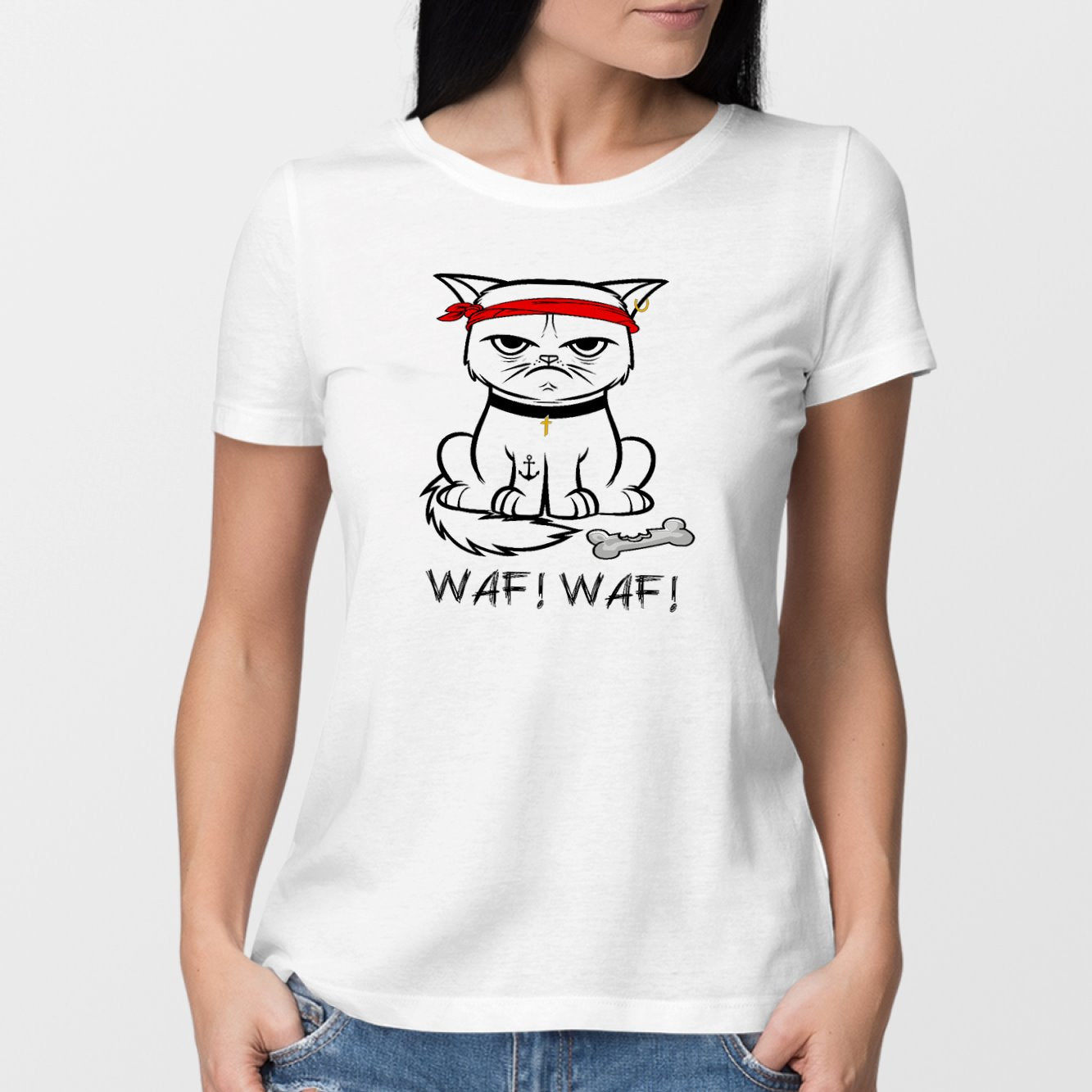 T-Shirt Femme Chat bad boy Blanc