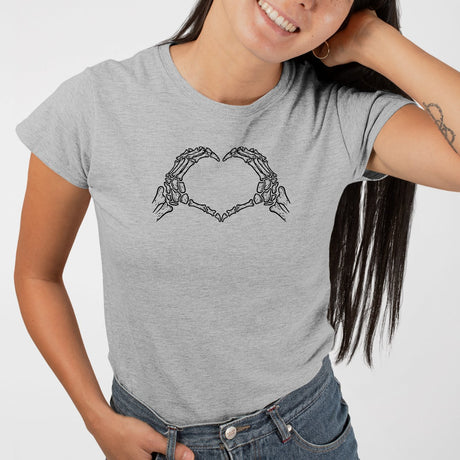 T-Shirt Femme Coeur mains squelette Gris