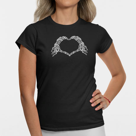 T-Shirt Femme Coeur mains squelette Noir