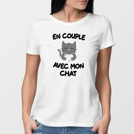 T-Shirt Femme En couple avec mon chat Blanc