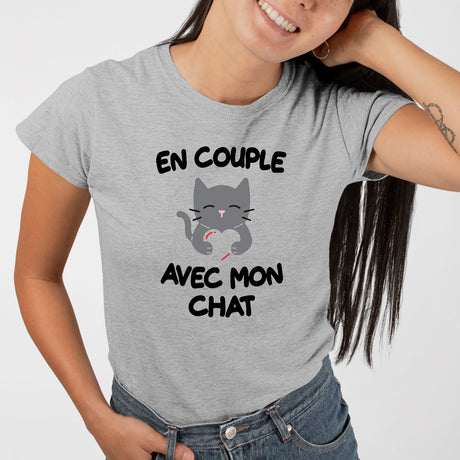 T-Shirt Femme En couple avec mon chat Gris