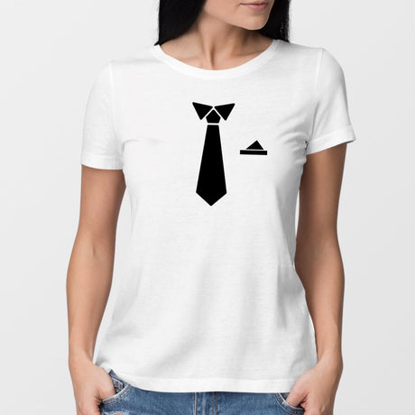 T-Shirt Femme Fausse cravate Blanc