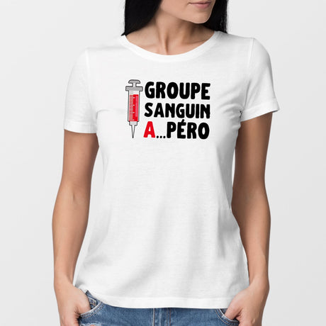T-Shirt Femme Groupe sanguin Apéro Blanc