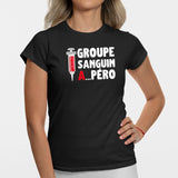 T-Shirt Femme Groupe sanguin Apéro Noir