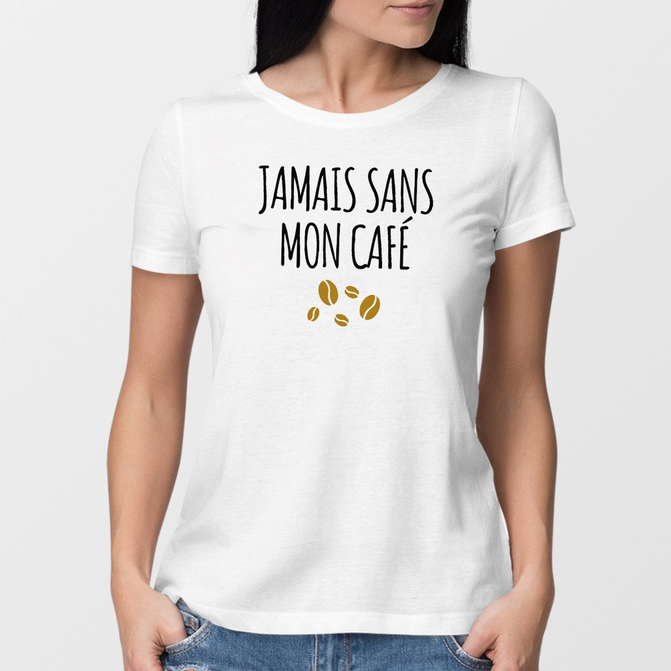 T-Shirt Femme Jamais sans mon café Blanc