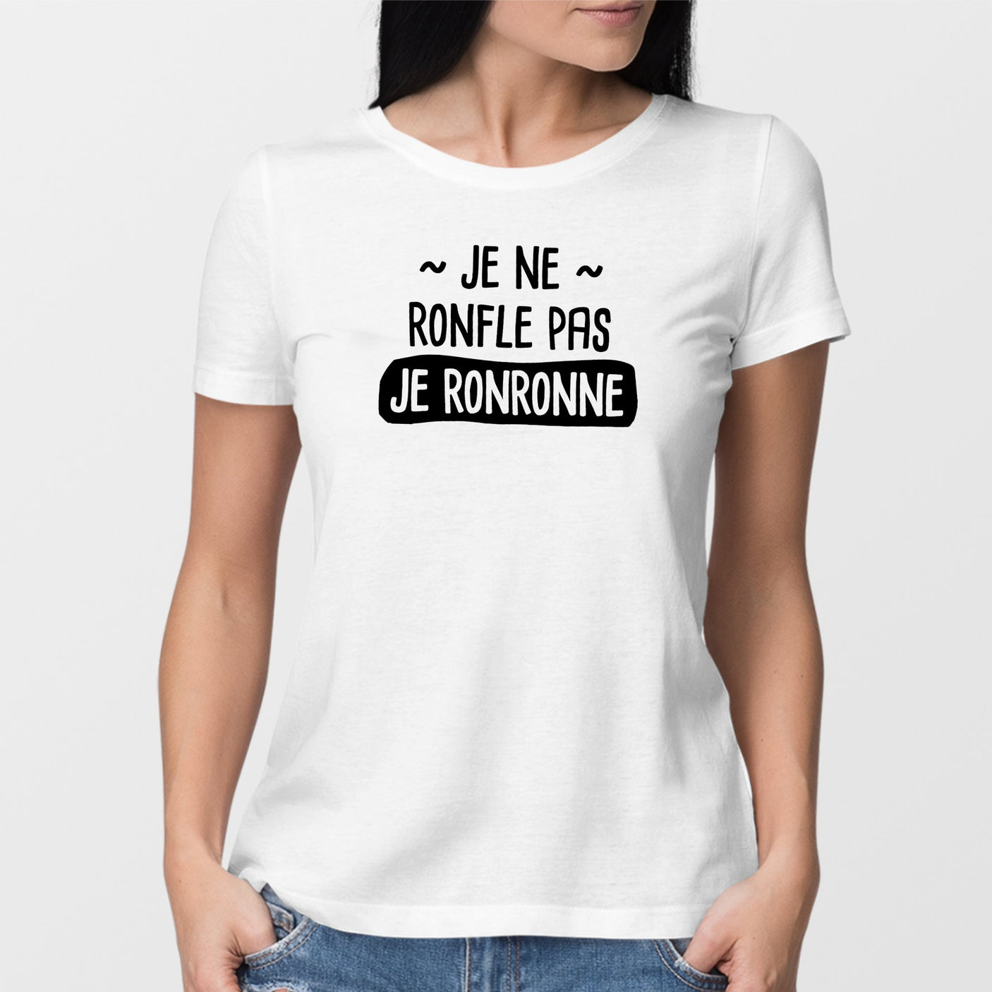 T-Shirt Femme Je ne ronfle pas je ronronne Blanc