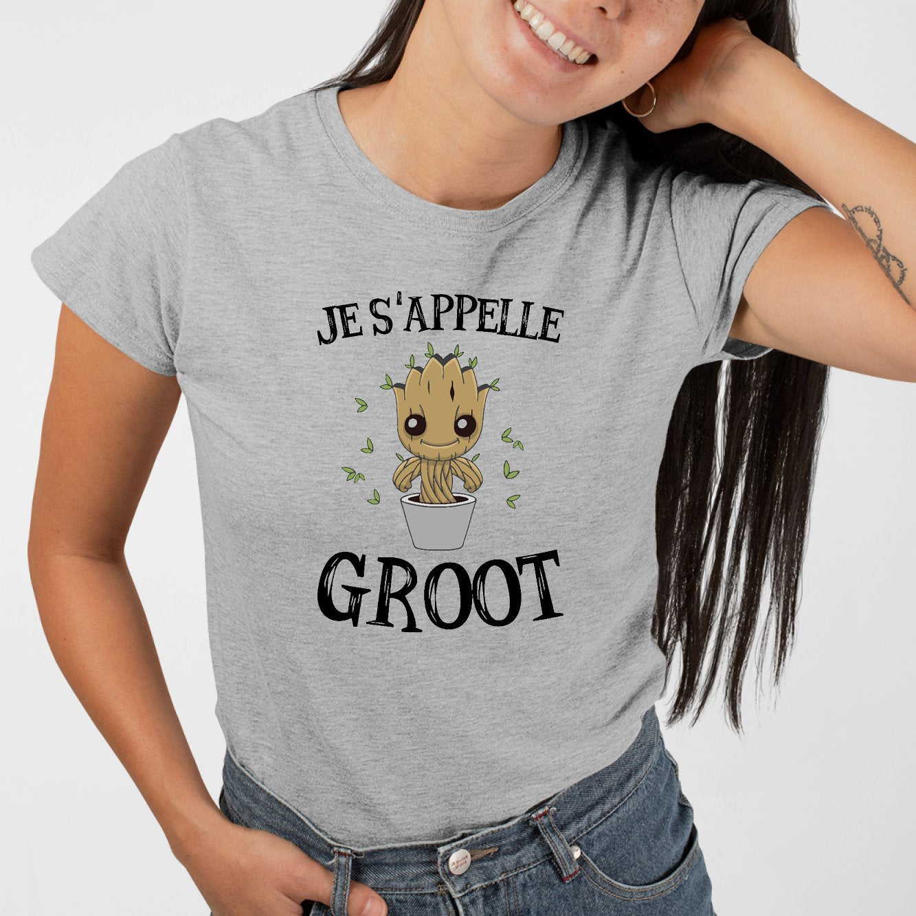 T-Shirt Femme Je s'appelle Groot Gris