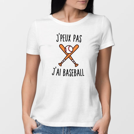 T-Shirt Femme J'peux pas j'ai baseball Blanc