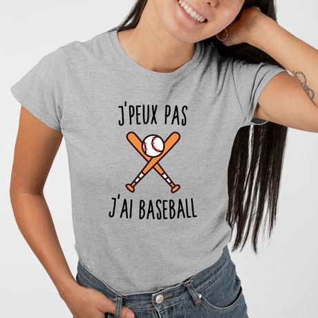 T-Shirt Femme J'peux pas j'ai baseball Gris