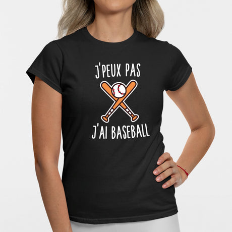 T-Shirt Femme J'peux pas j'ai baseball Noir