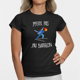 T-Shirt Femme J'peux pas j'ai biathlon Noir