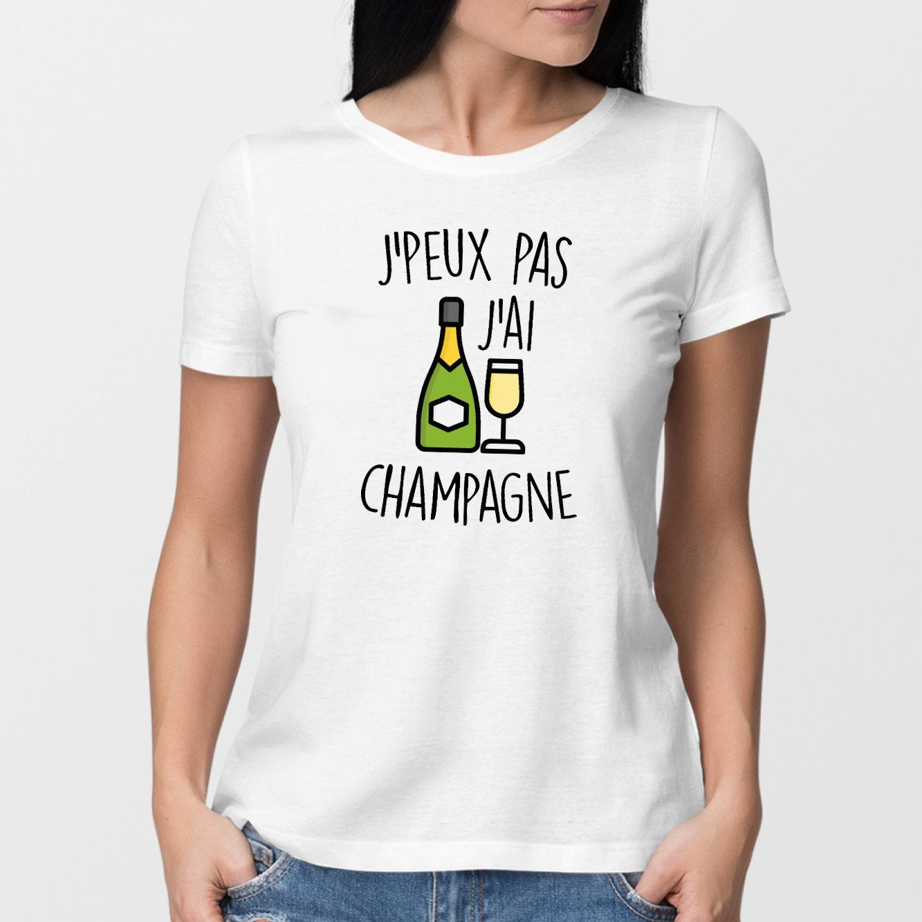T-Shirt Femme J'peux pas j'ai champagne Blanc
