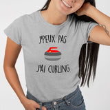 T-Shirt Femme J'peux pas j'ai curling Gris