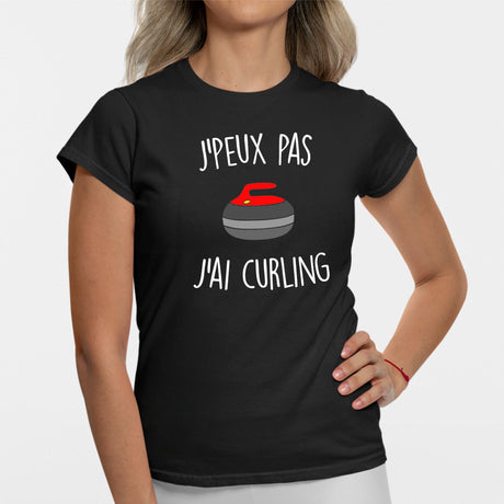 T-Shirt Femme J'peux pas j'ai curling Noir