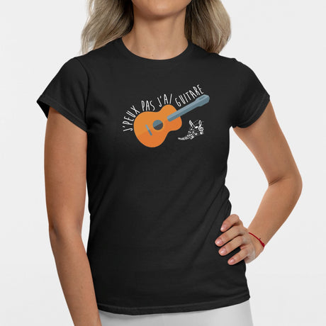 T-Shirt Femme J'peux pas j'ai guitare Noir