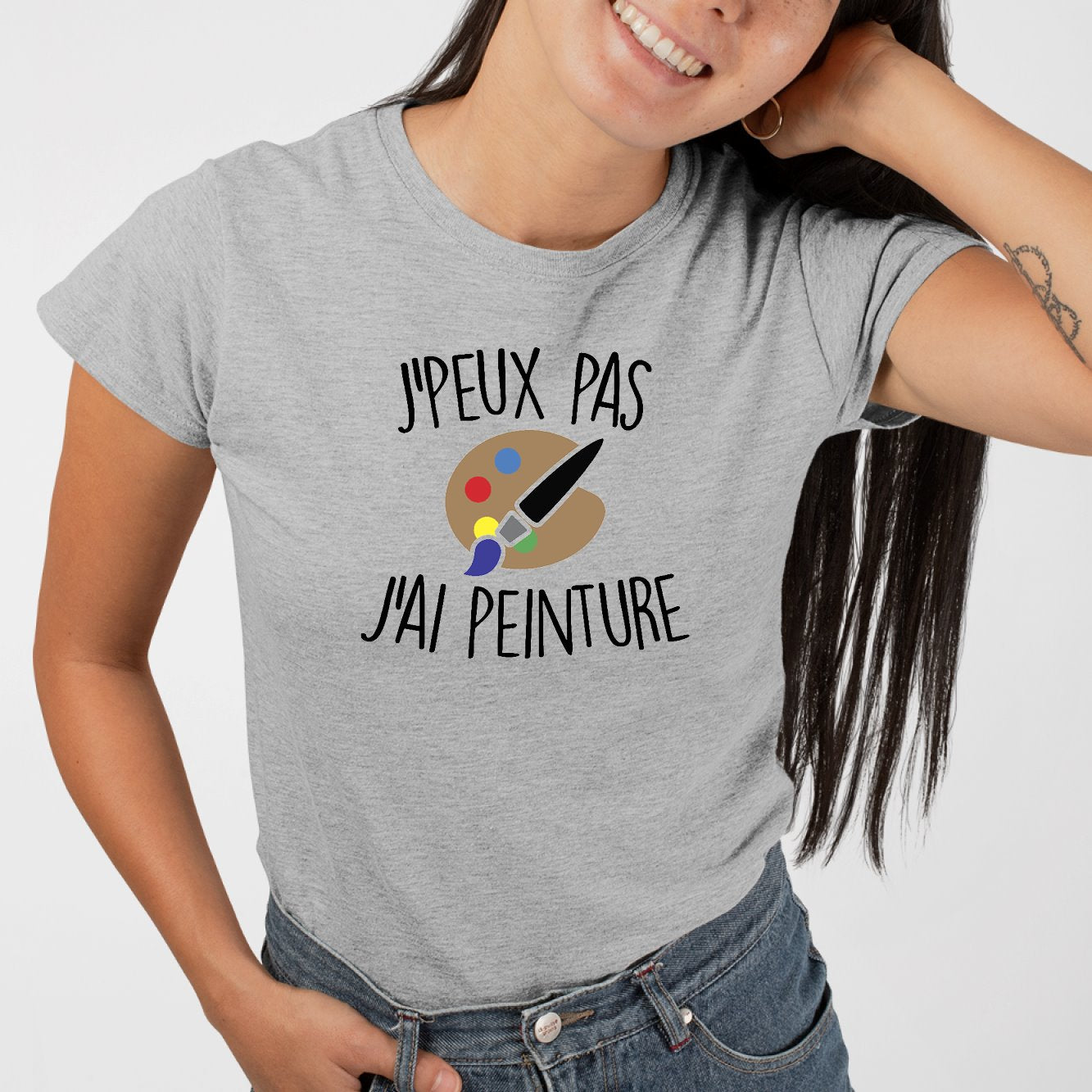 T-Shirt Femme J'peux pas j'ai peinture Gris