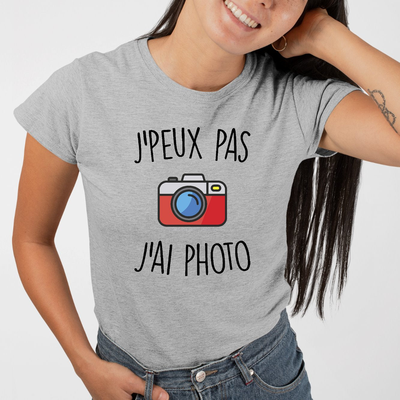 T-Shirt Femme J'peux pas j'ai photo Gris