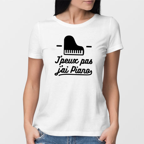 T-Shirt Femme J'peux pas j'ai piano Blanc