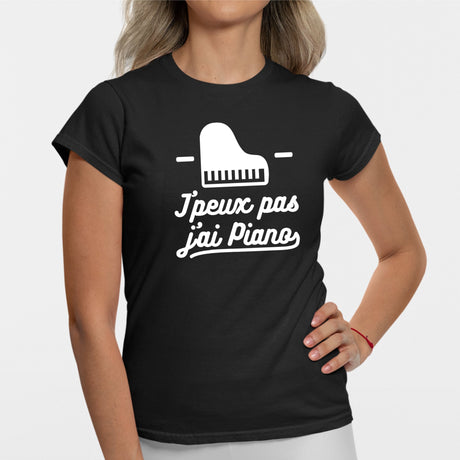 T-Shirt Femme J'peux pas j'ai piano Noir