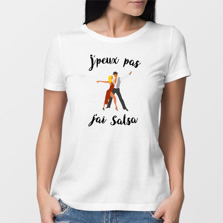T-Shirt Femme J'peux pas j'ai salsa Blanc
