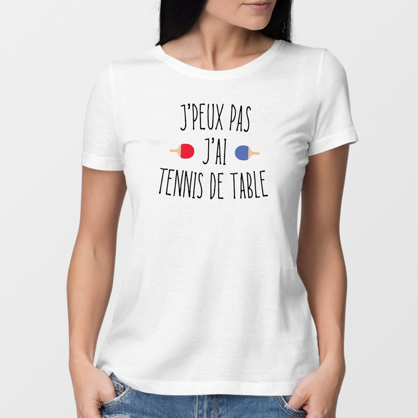 T-Shirt Femme J'peux pas j'ai tennis de table Blanc