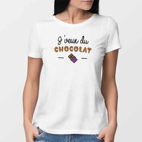 T-Shirt Femme J'veux du chocolat Blanc