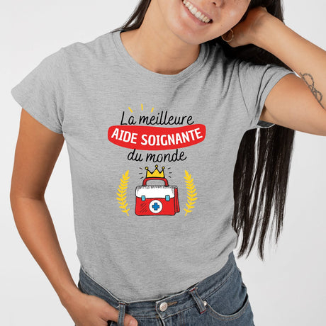 T-Shirt Femme La meilleure aide soignante du monde Gris