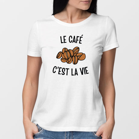 T-Shirt Femme Le café c'est la vie Blanc