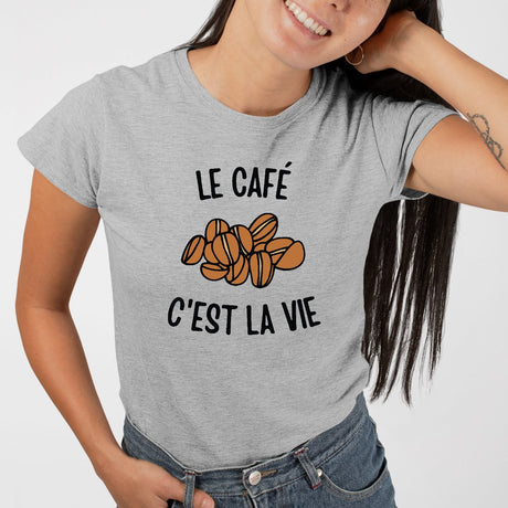 T-Shirt Femme Le café c'est la vie Gris