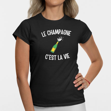 T-Shirt Femme Le champagne c'est la vie Noir