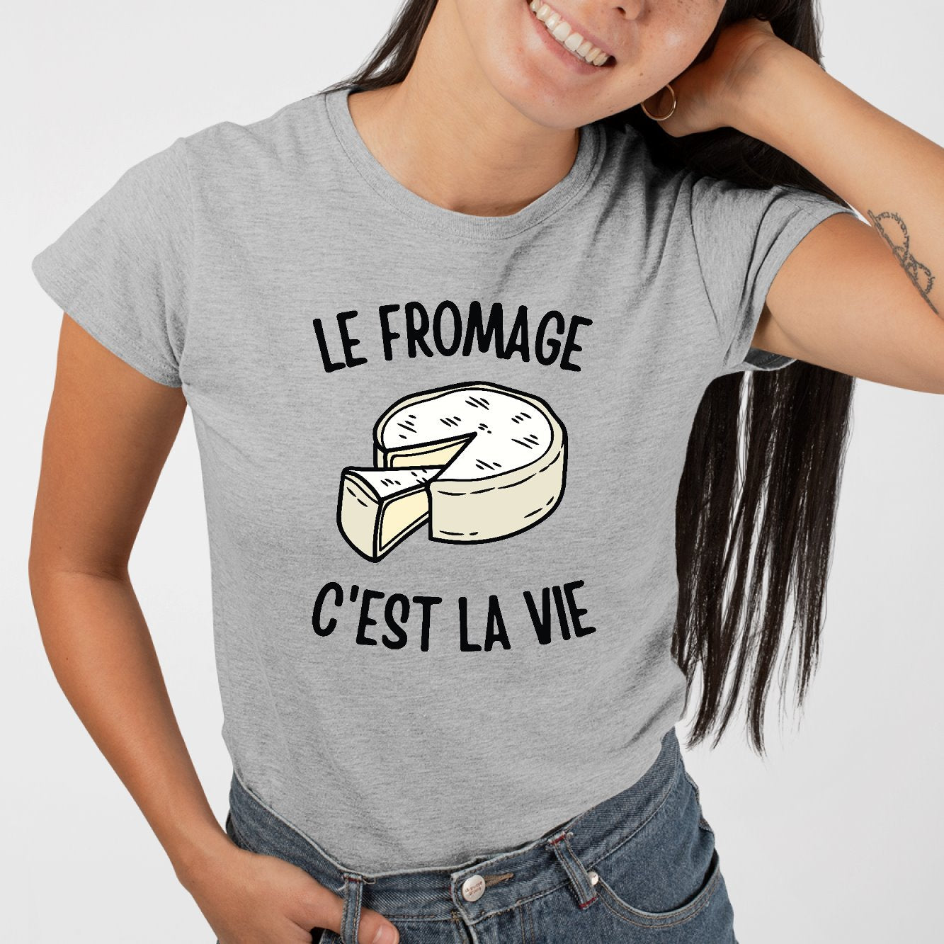 T-Shirt Femme Le fromage c'est la vie Gris
