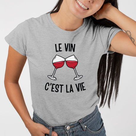T-Shirt Femme Le vin c'est la vie Gris