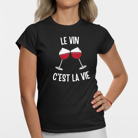 T-Shirt Femme Le vin c'est la vie Noir