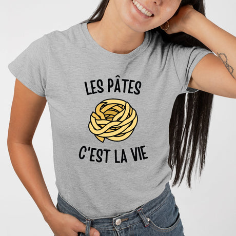 T-Shirt Femme Les pâtes c'est la vie Gris