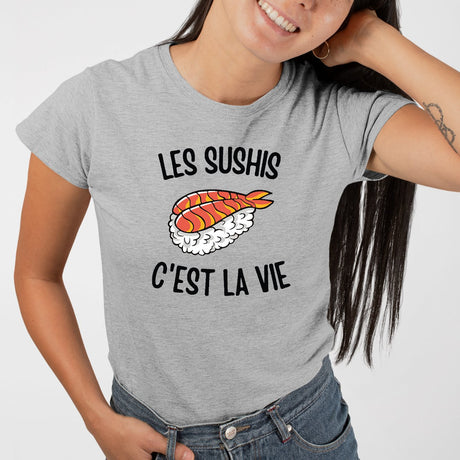 T-Shirt Femme Les sushis c'est la vie Gris